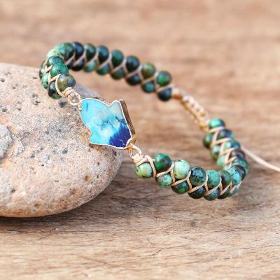 4mm Beads Handmade Women Men Fatima Hands Charm Bracelets African Japser String Braided Bracelets Yoga Friendship Bracelet