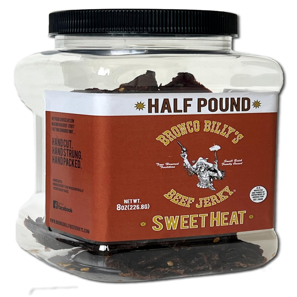 Bronco Billy's Beef Jerky Sweet Heat Half Pound Jar - 8oz - New Jar Design