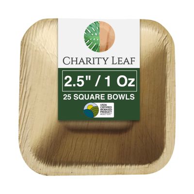 Charity Leaf Disposable Palm Leaf 2.5" Square Mini Bowl (25 pcs) Dipping Bowls | Bamboo Like| All Natural and Biodegradable | Charcuterie Boards, BBQs, and Parties