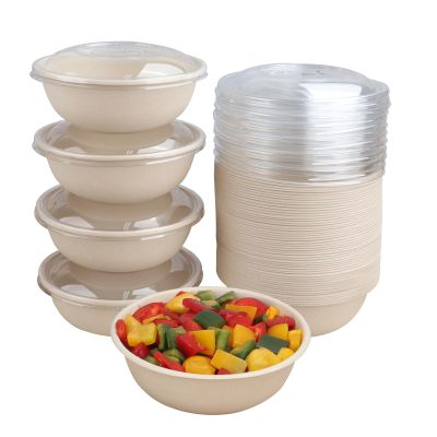 JAYEEY 28 oz Disposable salad bowls with lids, Sugarcane Fiber Paper Bowls Deli Container 50 Pack