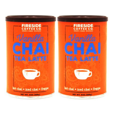 Fireside Coffee - Vanilla Chai Tea Latte - 2 Pack of 8 oz Canisters - Easy Instant Flavored Chai Tea Served as Hot Chai, Iced Chai, or Frappe