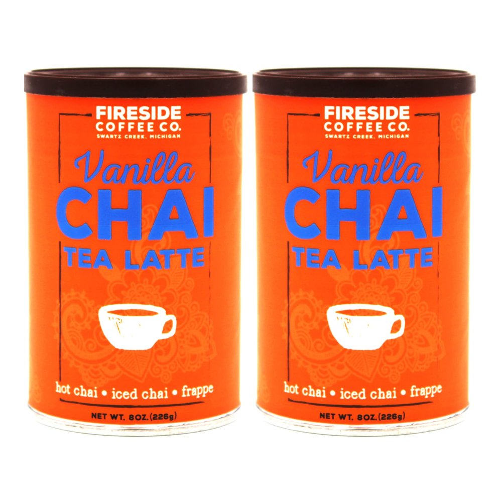 Fireside Coffee - Vanilla Chai Tea Latte - 2 Pack of 8 oz Canisters - Easy Instant Flavored Chai Tea Served as Hot Chai, Iced Chai, or Frappe