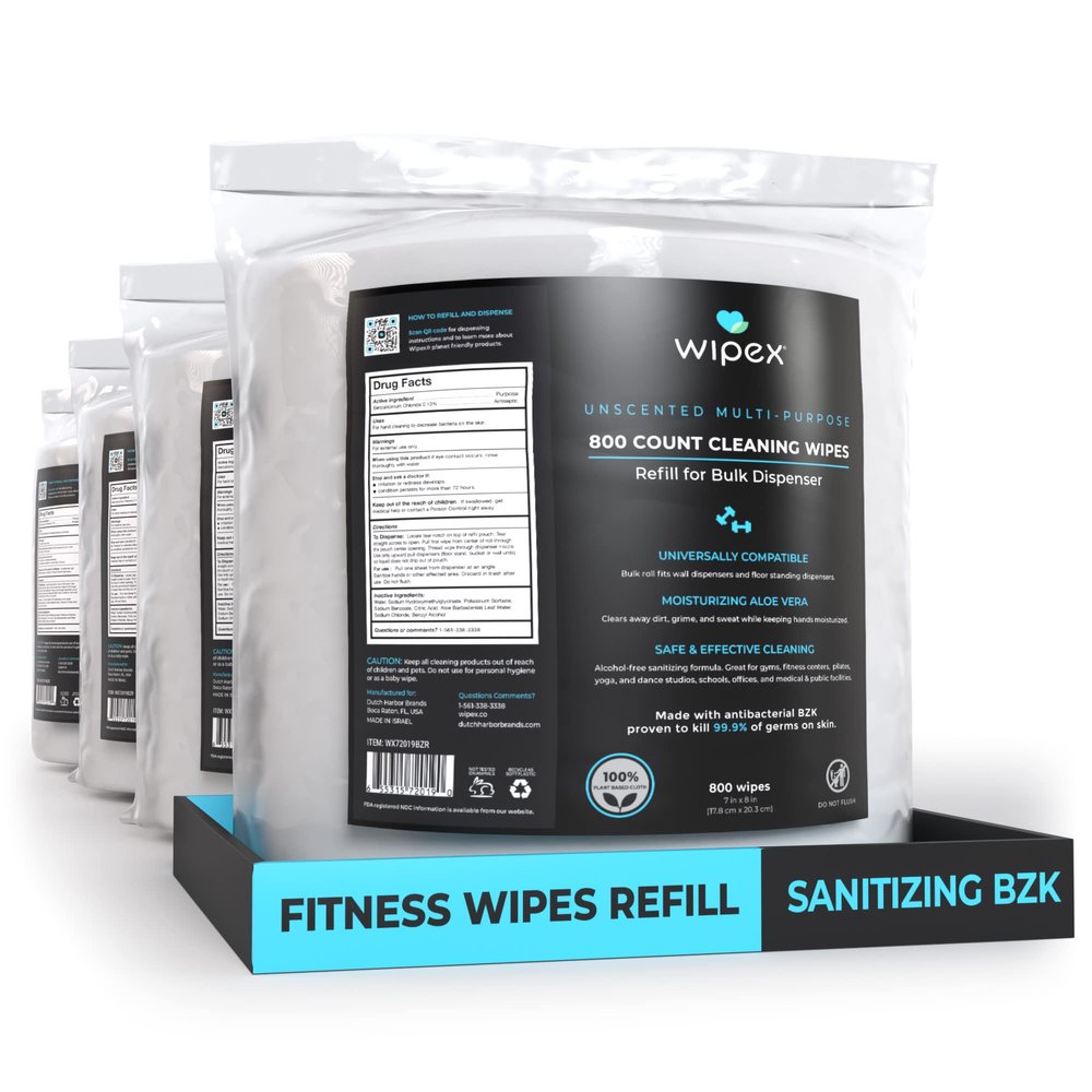 Wipex Sanitizing Wipes Refill - 800ct Antibacterial Hand Sanitizing Wipes with Safe Plant Based Cloth, Commercial Size use at Gyms, Studios, Clubhouse & Public Facilities (Pack of 4)