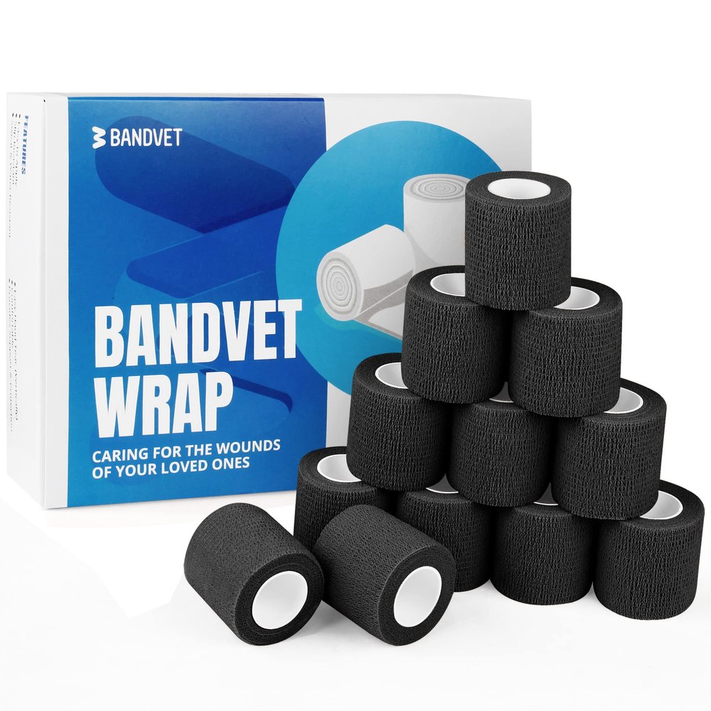 BANDVET WRAP Self Adhesive Bandage Wrap - Pack of 12 Black Color, Non-Woven, Breathable & Water-Resistant Vet Wrap for First Aid, Sports Injury, Body Sprains, & Pets - 2 Inch x 5 Yards