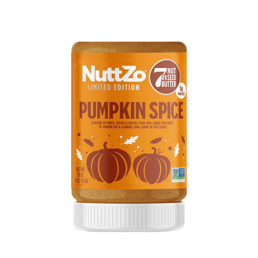NuttZo Pumpkin Spice Power Fuel 7 Nuts and Seeds Butter, Seasonal Edition, Made with Cashews, Almonds, Brazil Nuts, Flax Seeds, Chia Seeds, Pumpkin Seeds, and Hazelnuts, 5g Protein, 16 oz Jar