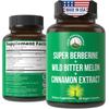 Ultra High Strength 4-in-1 Super Berberine Patented GlucoVantage + Wild Bitter Melon + Cinnamon Extract + Chromium Picolinate Vegan Capsules. Great Supplement to Support After-Meal Spikes and Energy view 1