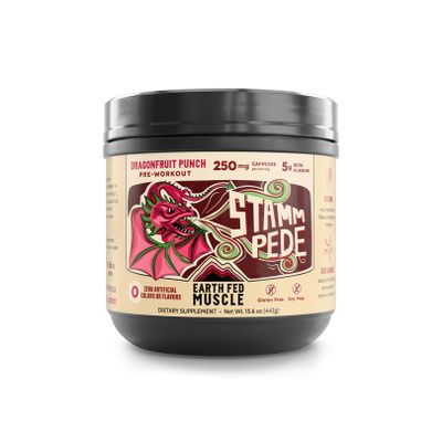 Earth Fed Muscle Stammpede Pre Workout  Dragon Fruit Punch, Clean Energy, Focus, Muscle Support, No Fillers or Artificial Flavors, 30 Servings