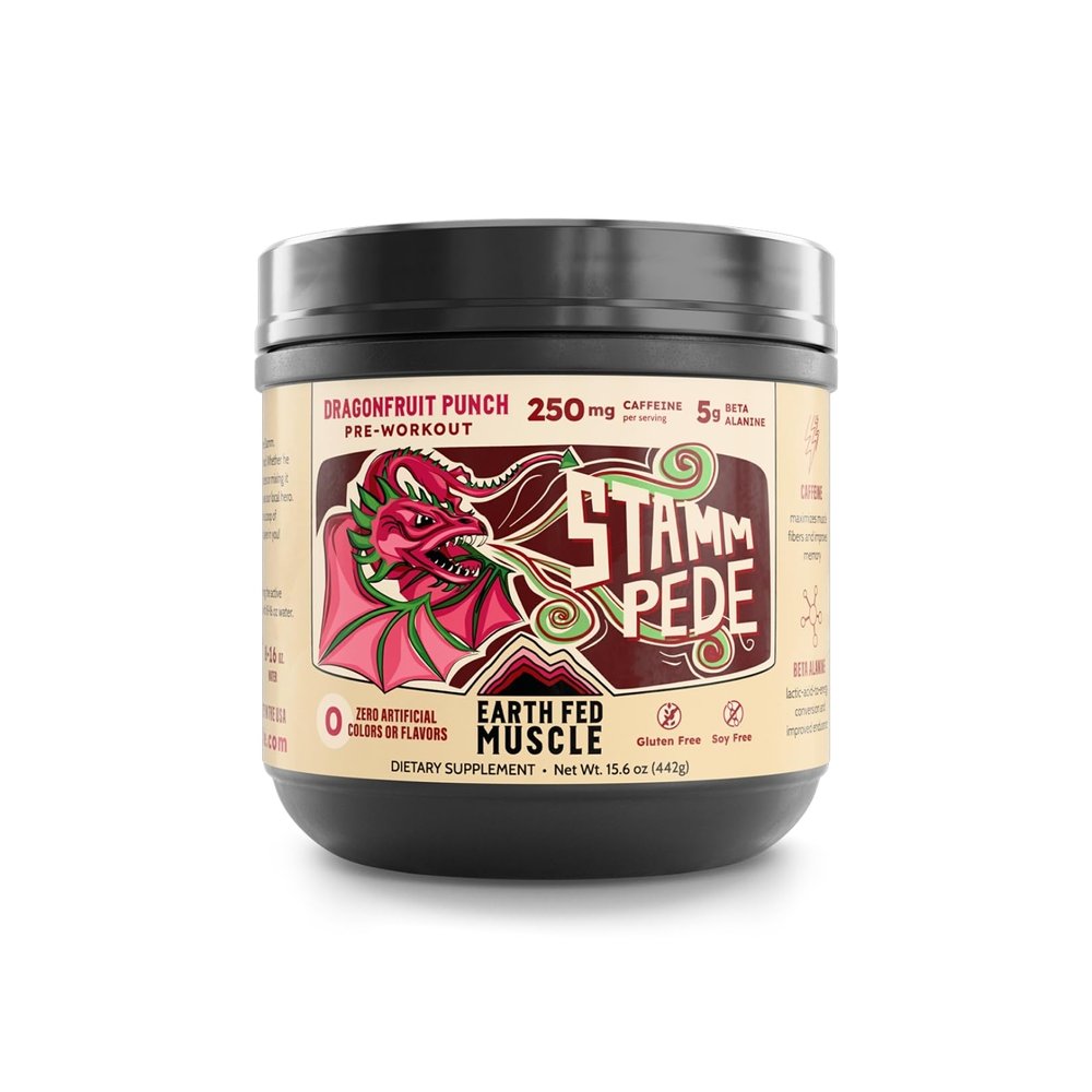 Earth Fed Muscle Stammpede Pre Workout Dragon Fruit Punch, Clean Energy, Focus, Muscle Support, No Fillers or Artificial Flavors, 30 Servings