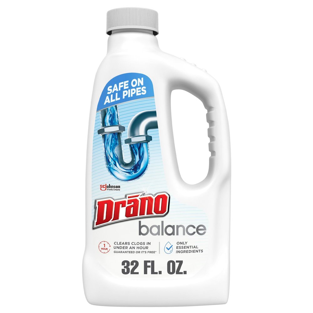 Drano Balance Drain Clog Remover and Cleaner, Non-Corrosive Formula, Safe on All Pipes and Septic Tanks, Formulated Using Only Essential Ingredients, 32 Fl Oz