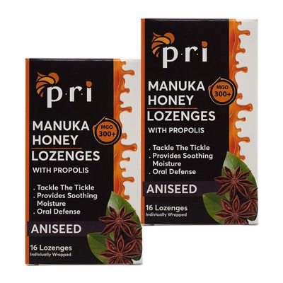 P.R.I Manuka Honey Lozenges with Propolis, Aniseed Cough Drops, Natural Throat Drops, MGO 300+ Certified (16 Count, 2 Pack)