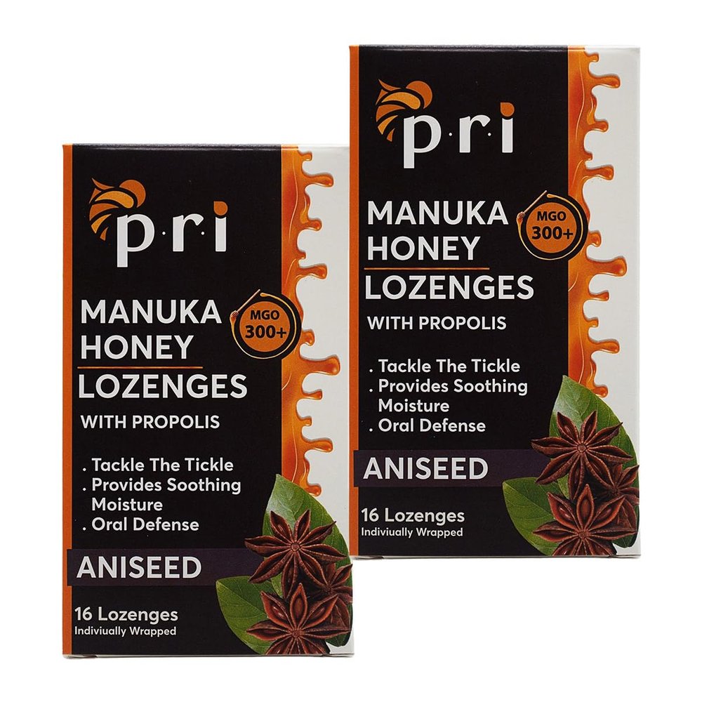 P.R.I Manuka Honey Lozenges with Propolis, Aniseed Cough Drops, Natural Throat Drops, MGO 300+ Certified (16 Count, 2 Pack)