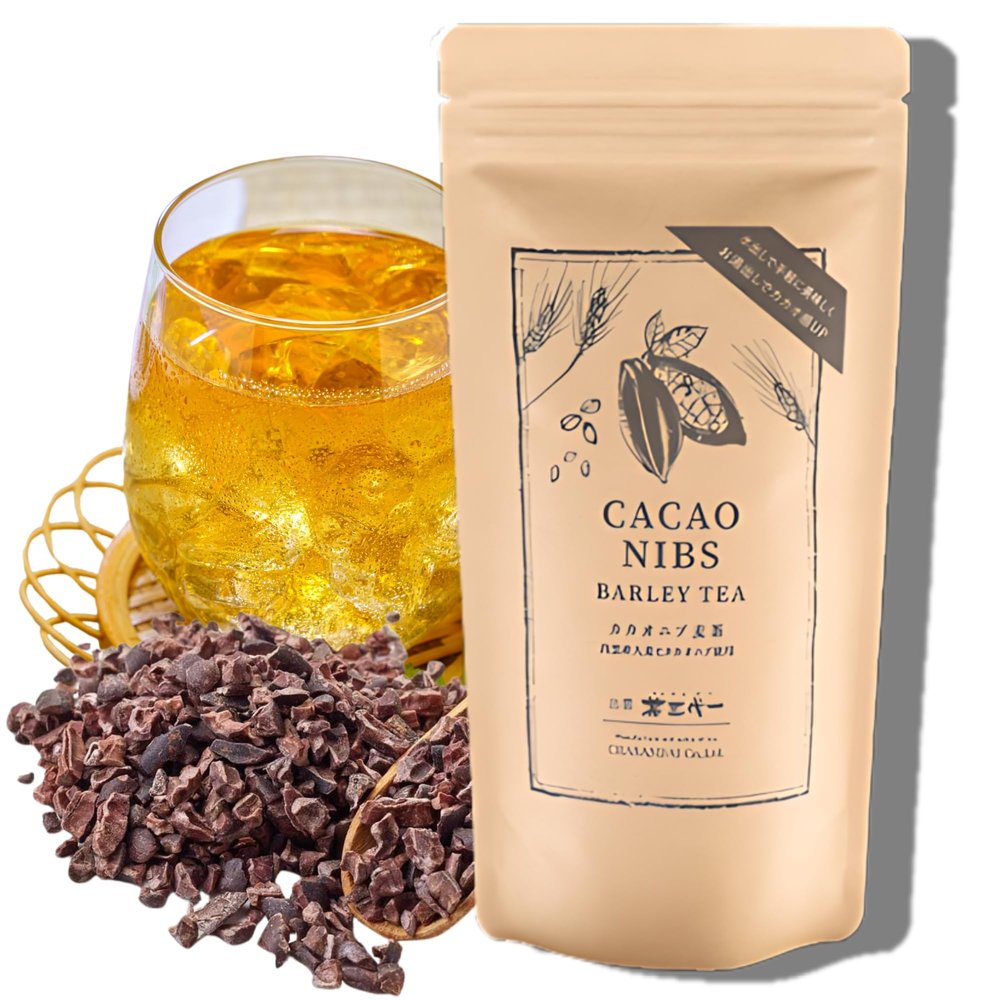 Chasandai Cacao Nibs Barley Tea Bags - Roasted Barley & Cacao Blend, Natural Caffeine, No Additives, Smooth Chocolate-Like Flavor, Made in Japan | 10 Bags