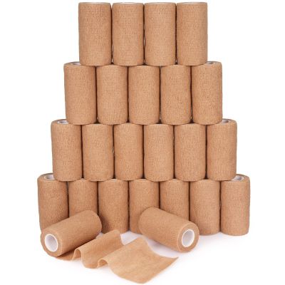24 Pack Self Adherent Cohesive Bandage Wrap, 4 x 5 Yards Stretch Non Woven Self Adhesive Tape - Skin Colour Athletic Elastic Bandage for First Aid Medical, Sports, Ankle, Wrist Sprains