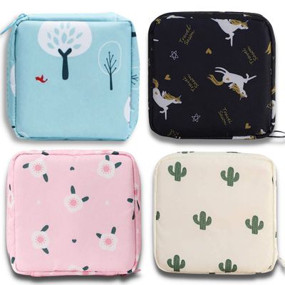 Reusable Sanitary Napkin Pads Storage Bag Portable for Women Girls | Made of Nylon + Water Resistance | Zero Waste Period (4-Pack) (Tree + Unicorn + Flower + Cactus)