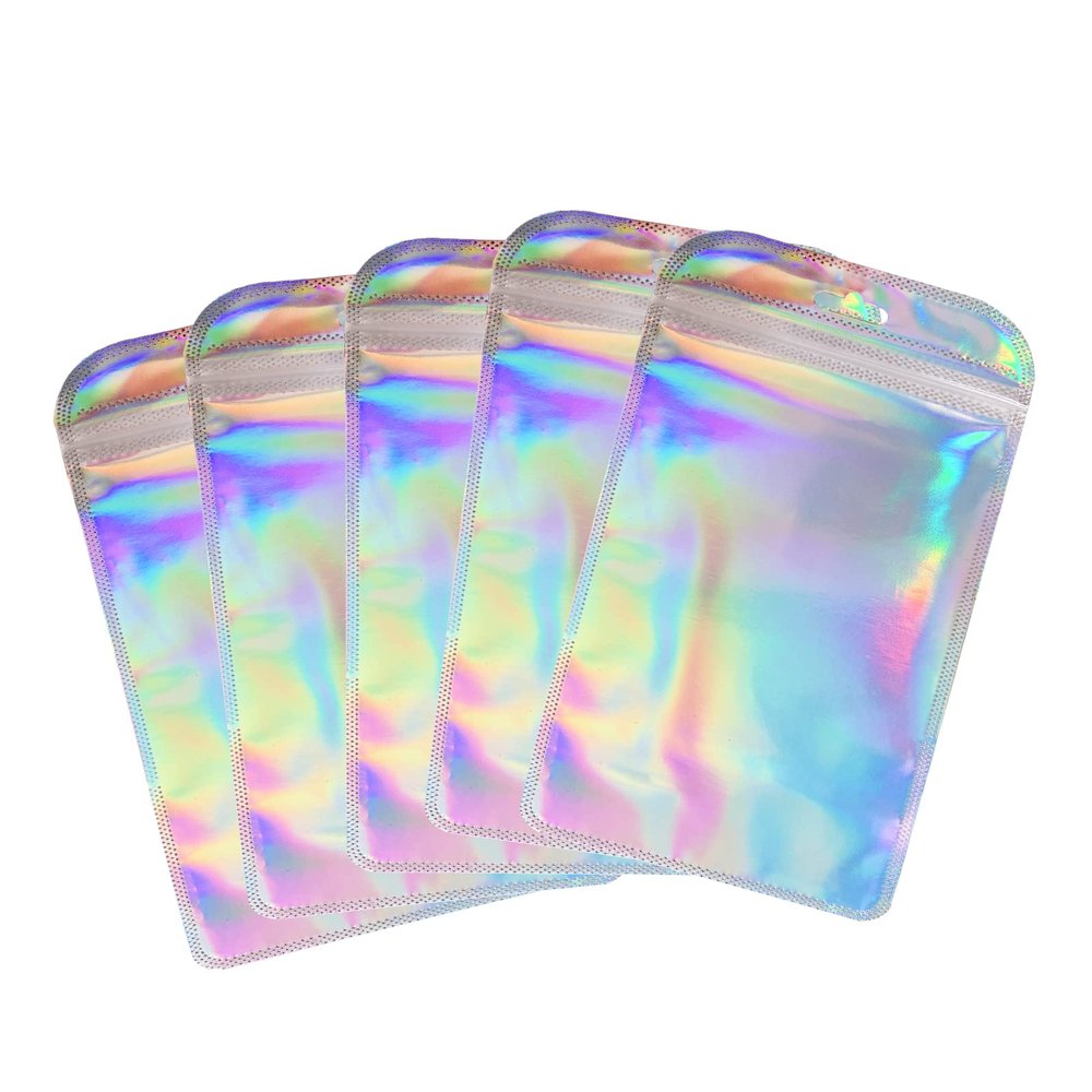 100Pcs Holographic Packaging Bags Pen Packaging Sealable Ziplock Baggies for Eyelash,Cosmetic,Phone Case 4.3x8.6 inch