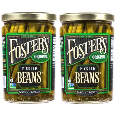 Foster's Pickled Green Beans in a Jar, Original, 32oz, 2 Pack, Traditional Pickled Vegetables Recipe for over 40 years, Low Calorie Snack, Gluten Free, Fat and Preservative Free Pickles