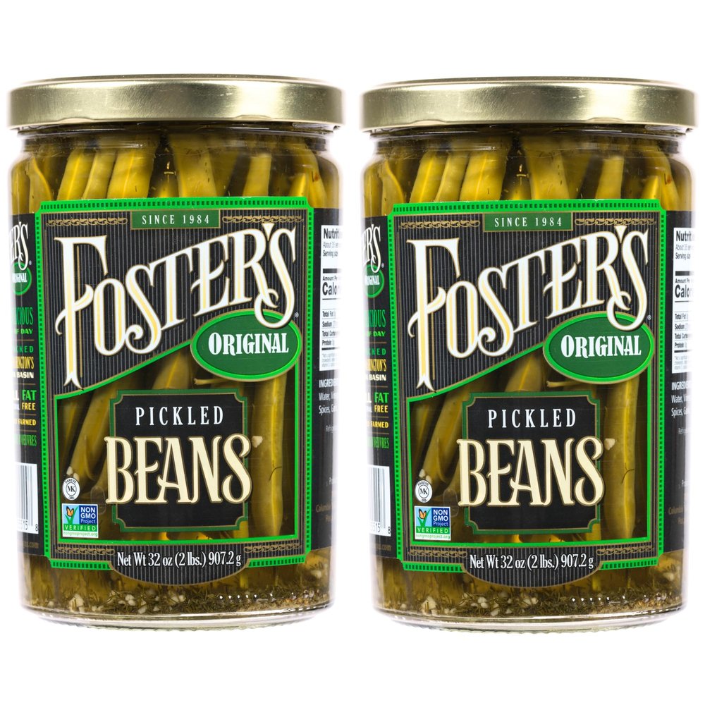 Foster's Pickled Green Beans in a Jar, Original, 32oz, 2 Pack, Traditional Pickled Vegetables Recipe for over 40 years, Low Calorie Snack, Gluten Free, Fat and Preservative Free Pickles