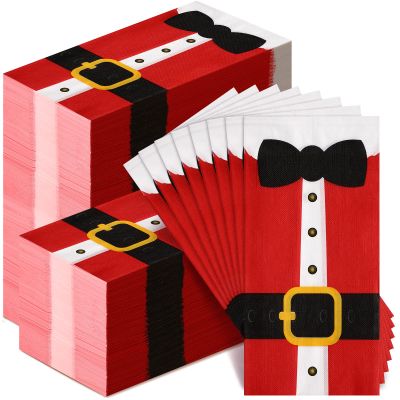 Hotop 200 Christmas Guest Napkins 2 Ply Disposable Paper Santa Clause Suit Design Dinner Hand Napkin Towel for Home Kitchen Bathroom Powder Room Wedding Winter Holiday Xmas Decorative Towels, Red