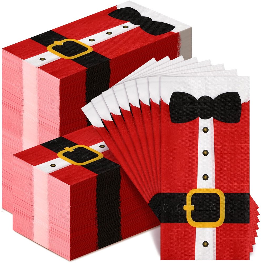 Hotop 200 Christmas Guest Napkins 2 Ply Disposable Paper Santa Clause Suit Design Dinner Hand Napkin Towel for Home Kitchen Bathroom Powder Room Wedding Winter Holiday Xmas Decorative Towels, Red