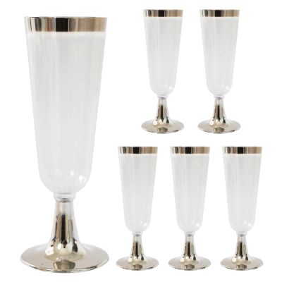 6 Pack Plastic Champagne Flutes 5 Oz Plastic Champagne Glasses Clear Unbreakable Toasting Glasses Disposable Wedding Party Cocktail Cups Disposable Wine Glasses Reusable Perfect for Wedding Or Party