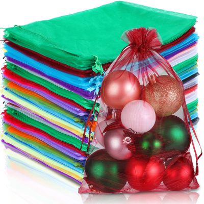 200 Pcs Large Organza Bags 7 x 9 Inch Organza Gift Party Favor Packing Mesh Drawstring Gift Bags Jewelry Pouch Gift Wrapping for Valentines Christmas Wedding Shower Party Goodie(8 x 12 In,Multicolor)