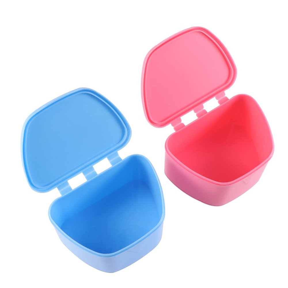 FOMIYES 2PCS Cups for Soaking Dentures, Case, Case Leak Proof, Bath Case, False Container- For Artificial Teeth, Gum Shields, Retainer -Clamshell