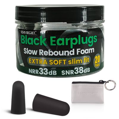 Black Soft Foam Ear Plugs for Concert Shooting Range Rave Festival Musicians Travel Hunting Ear Protection Hi Fidelity Noise Canceling Slim Fit Earbuds NRR 33Db SNR38dB EARS SECRET Shadow 20Pairs