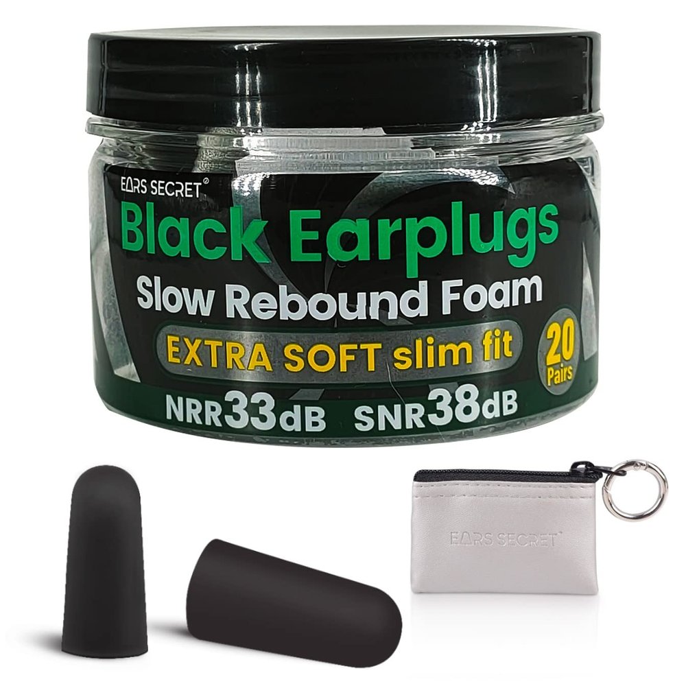 Black Soft Foam Ear Plugs for Concert Shooting Range Rave Festival Musicians Travel Hunting Ear Protection Hi Fidelity Noise Canceling Slim Fit Earbuds NRR 33Db SNR38dB EARS SECRET Shadow 20Pairs