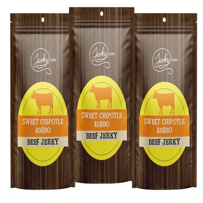 Jerky.com All Natural Sweet Chipotle Adobo Beef Jerky - No Added Preservatives, No MSG or Nitrates - Smoky, Sweet, & Zesty Adobo Flavor, 100% Lean Beef (2.5 Ounce, Pack of 3)