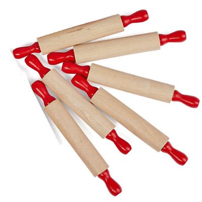 Group of 6 Red Handled Wood Craft Rolling Pins for Parties, Favors, and Embellishing