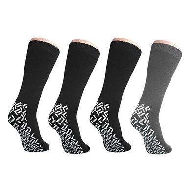 Nobles XXXL Extra Wide Bariatric Non Skid Slipper Socks for Swollen Feet and Edema -XXXL Extra Wide (4 Pairs 3 Black 1 Gray)