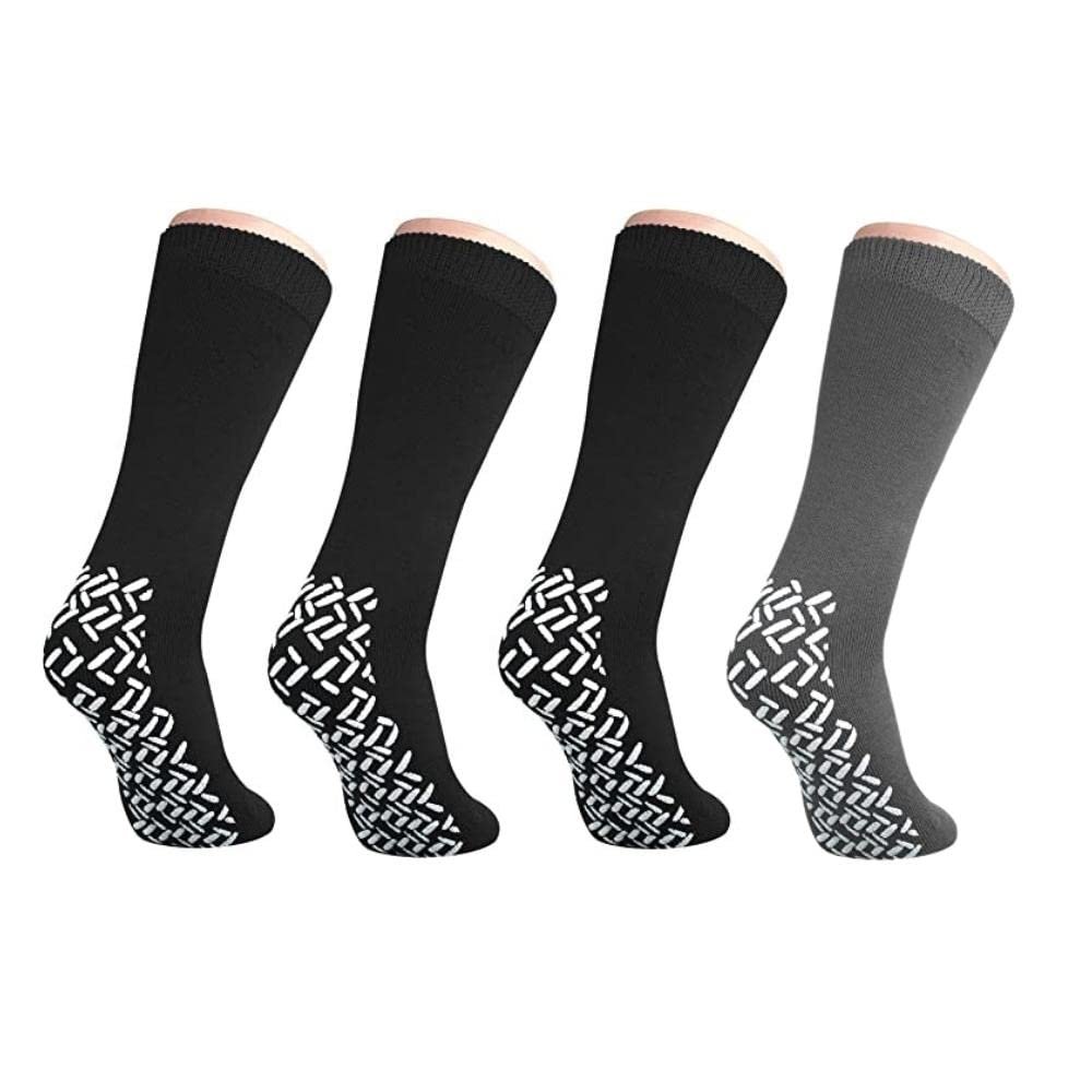 Nobles XXXL Extra Wide Bariatric Non Skid Slipper Socks for Swollen Feet and Edema -XXXL Extra Wide (4 Pairs 3 Black 1 Gray)