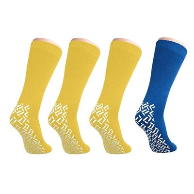 Nobles XXXL Extra Wide Bariatric Non Skid Slipper Socks for Swollen Feet and Edema -XXXL Extra Wide (4 Pairs 3 Yellow 1 Blue)