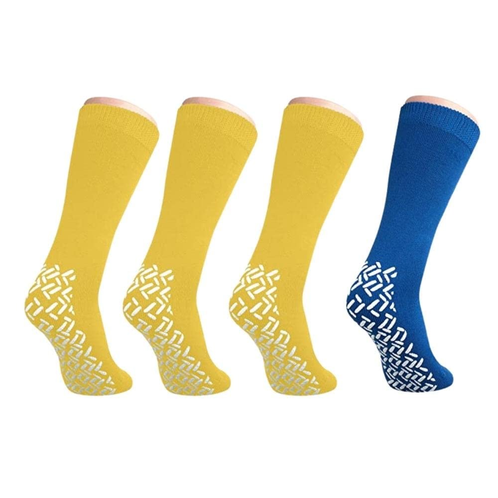 Nobles XXXL Extra Wide Bariatric Non Skid Slipper Socks for Swollen Feet and Edema -XXXL Extra Wide (4 Pairs 3 Yellow 1 Blue)