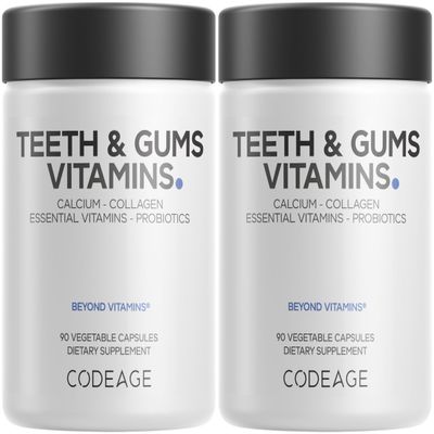 Codeage Teeth & Gums Vitamins + Oral Probiotics Supplement for Mouth - Whole Food Calcium, Collagen, Potassium, Vitamin C, D3, K2, Zinc Oral Care & Dental Multivitamin Supplements - 2 Pack