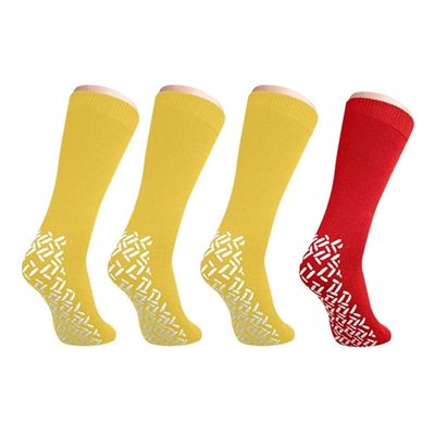 Nobles XXXL Extra Wide Bariatric Non Skid Slipper Socks for Swollen Feet and Edema -XXXL Extra Wide (4 Pairs 3 Yellow 1 Red)