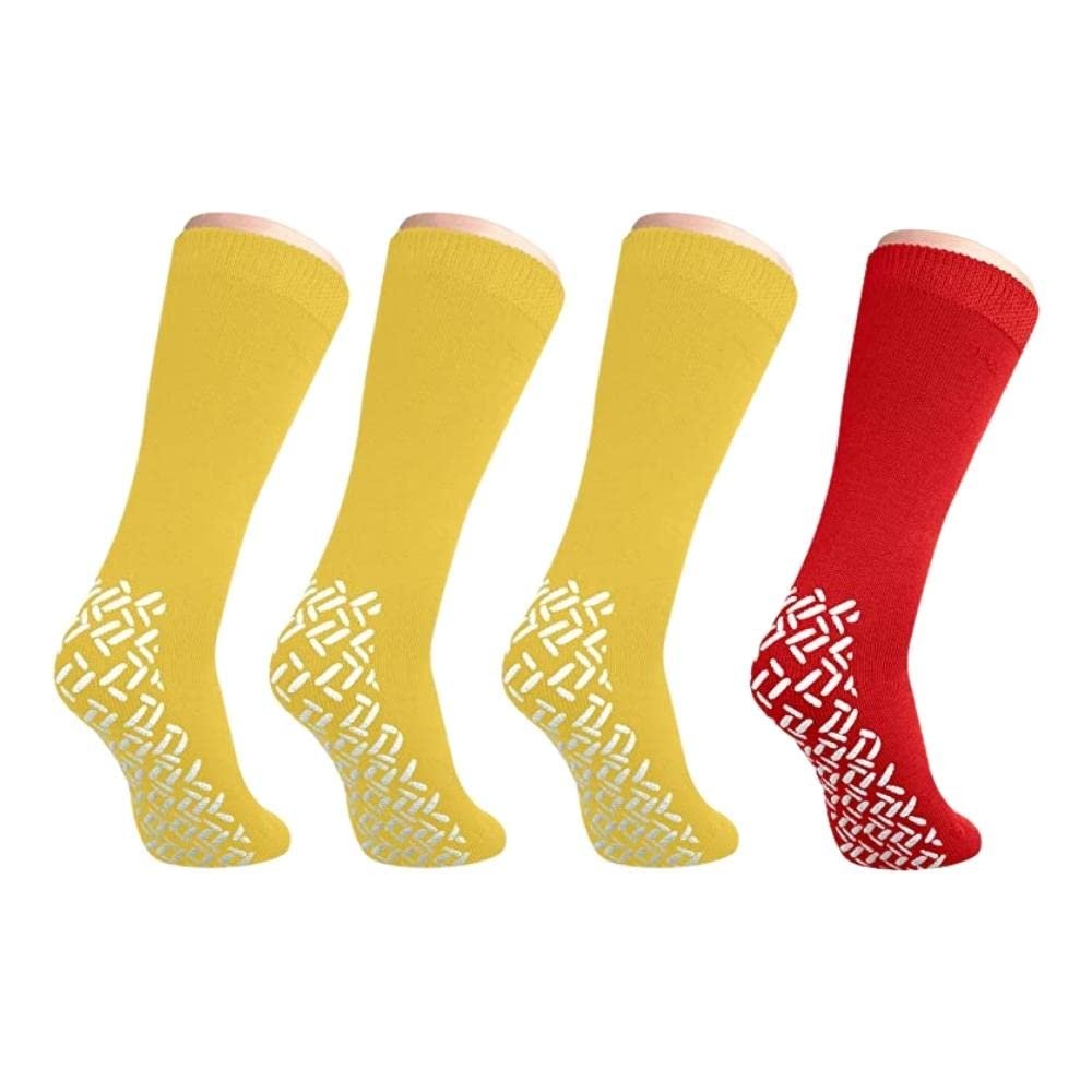 Nobles XXXL Extra Wide Bariatric Non Skid Slipper Socks for Swollen Feet and Edema -XXXL Extra Wide (4 Pairs 3 Yellow 1 Red)
