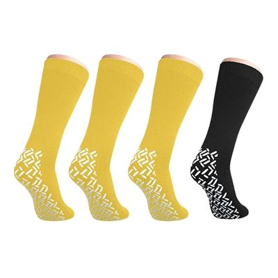 Nobles XXXL Extra Wide Bariatric Non Skid Slipper Socks for Swollen Feet and Edema -XXXL Extra Wide (4 Pairs 3 Yellow 1 Black)