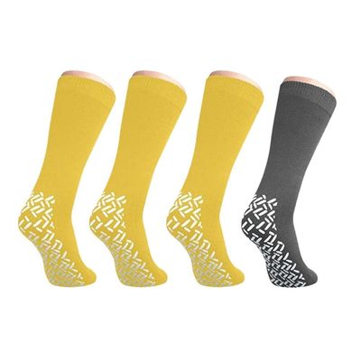 Nobles XXXL Extra Wide Bariatric Non Skid Slipper Socks for Swollen Feet and Edema -XXXL Extra Wide (4 Pairs 3 Yellow 1 Gray)