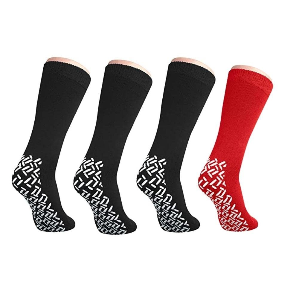 Nobles XXXL Extra Wide Bariatric Non Skid Slipper Socks for Swollen Feet and Edema -XXXL Extra Wide (4 Pairs 3 Black 1 Red)