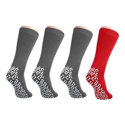 Nobles XXXL Extra Wide Bariatric Non Skid Slipper Socks for Swollen Feet and Edema -XXXL Extra Wide (4 Pairs 3 Gray 1 Red)