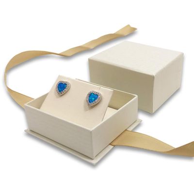N N'icePackaging - 1 Qty Elegant 2-Piece Ivory Pinstripe Earring Jewelry Gift Box w/Cream Insert a pre-affixed Light Golden Ribbon