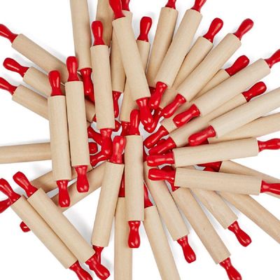 Group of 48 Red Handled Wood Craft Rolling Pins for Parties, Favors, and Embellishing