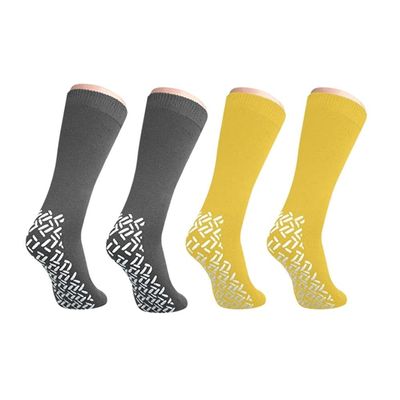 Nobles XXXL Extra Wide Bariatric Non Skid Slipper Socks for Swollen Feet and Edema -XXXL Extra Wide (4 Pairs 2 Gray 2 Yellow)