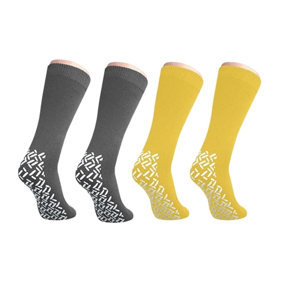 Nobles XXXL Extra Wide Bariatric Non Skid Slipper Socks for Swollen Feet and Edema -XXXL Extra Wide (4 Pairs 2 Gray 2 Yellow)
