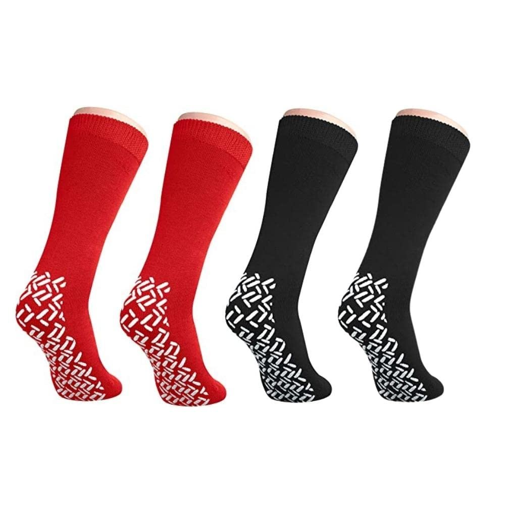 Nobles XXXL Extra Wide Bariatric Non Skid Slipper Socks for Swollen Feet and Edema -XXXL Extra Wide (4 Pairs 2 Black 2 Red)