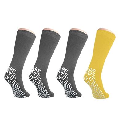 Nobles XXXL Extra Wide Bariatric Non Skid Slipper Socks for Swollen Feet and Edema -XXXL Extra Wide (4 Pairs 3 Gray 1 Yellow)