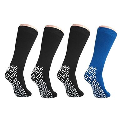 Nobles XXXL Extra Wide Bariatric Non Skid Slipper Socks for Swollen Feet and Edema -XXXL Extra Wide (4 Pairs 3 Black 1 Blue)