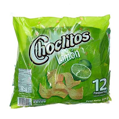 CHOCLOITOS 4 Set CHOCLITOS Sabor Limon 12 Packs de 27 grs c/u - Corn Chips Lime Flavor 12 Packs of 95 oz Each.
