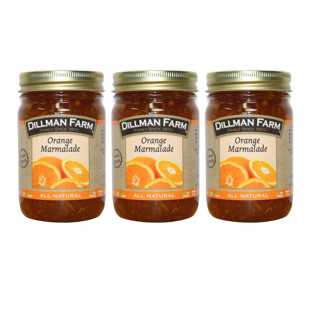 Dillman Farm All Natural Orange Marmalade - Gluten-Free, Non-GMO, Vegan, Kosher, Eco-Friendly, Preservative Free, Corn Syrup Free - Made in USA, 16 Ounce Jar (Pack of 3)